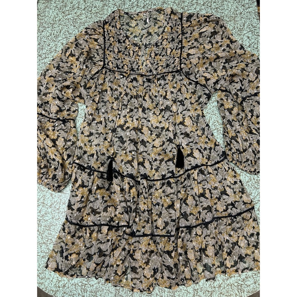 Free People Swinging Sheer Floral Print Dress Mini Dress S Boho Hippie Festival